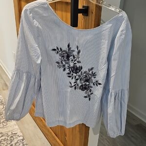 Floral Embroidered Blue Blouse